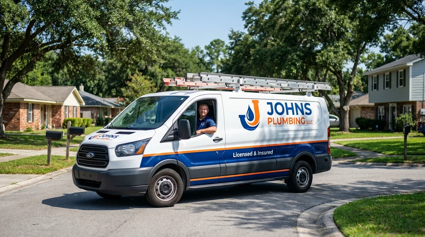 Johns Plumbing LLC service van in Houghton, MI