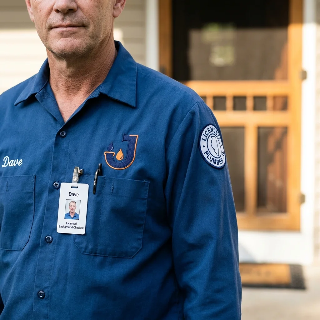 Licensed plumber showing ID badge in Houghton, MI