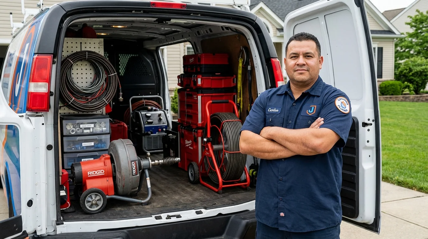 Professional drain cleaning equipment and Johns Plumbing LLC plumber in Houghton